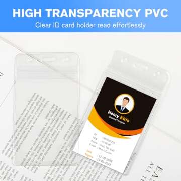KTRIO 10 Pcs Badge Holders, Vertical ID Badge Holder with Waterproof Resealable Zip for Proximity/RFID/Credit Cards