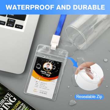 KTRIO 10 Pcs Badge Holders, Vertical ID Badge Holder with Waterproof Resealable Zip for Proximity/RFID/Credit Cards