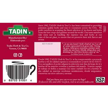 Tadin Damiana Tea, Herbal Tea, Caffeine Free Tea, Best as Hot Tea, Herbal Tea Bags, Decaffeinated Te...