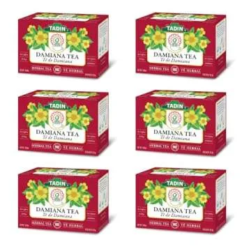 Tadin Damiana Tea, Herbal Tea, Caffeine Free Tea, Best as Hot Tea, Herbal Tea Bags, Decaffeinated Tea, 24 Tea Bags Per Box, Pack of 6