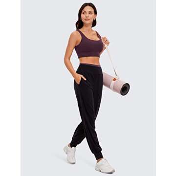 CRZ YOGA Butterluxe Womens U Back Sports Bra - Scoop Neck Padded Low Impact Yoga Clothes Workout Crop Top with Built in Pads Deep Purple Medium