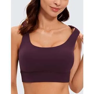CRZ YOGA Butterluxe Womens U Back Sports Bra - Scoop Neck Padded Low Impact Yoga Clothes Workout Crop Top with Built in Pads Deep Purple Medium