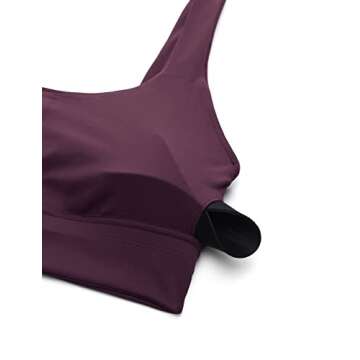 CRZ YOGA Butterluxe Womens U Back Sports Bra - Scoop Neck Padded Low Impact Yoga Clothes Workout Crop Top with Built in Pads Deep Purple Medium