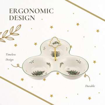 Spode Christmas Tree 3 Section Server with Tree Handle - Divided Serving Tray for Nuts, Candies, Condiments, Holiday Treats - Festive Earthenware Tableware for Seasonal Entertaining and Hosting