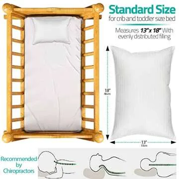 kinder Fluff Toddler Pillow (2pk) - The only Pillow for Kid 300T Soft Cotton & Down Alternative, Hypoallergenic & Machine Washable. Ideal Small Pillow for Toddler Bed & Travel pillow (13x18in - White)