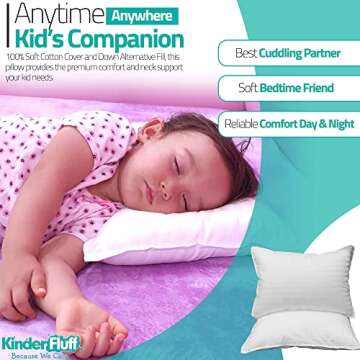 kinder Fluff Toddler Pillow (2pk) - The only Pillow for Kid 300T Soft Cotton & Down Alternative, Hypoallergenic & Machine Washable. Ideal Small Pillow for Toddler Bed & Travel pillow (13x18in - White)
