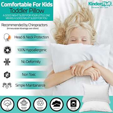 kinder Fluff Toddler Pillow (2pk) - The only Pillow for Kid 300T Soft Cotton & Down Alternative, Hypoallergenic & Machine Washable. Ideal Small Pillow for Toddler Bed & Travel pillow (13x18in - White)