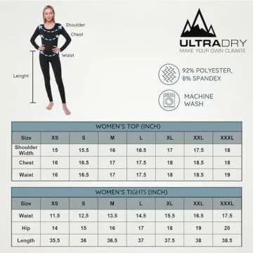 Women's Thermal Set, Lightweight Ultra Soft Fleece Shirt and Tights, Black, L