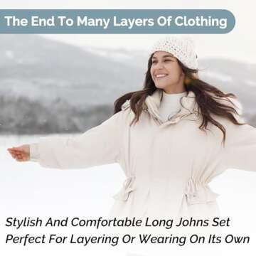 Women's Thermal Set, Lightweight Ultra Soft Fleece Shirt and Tights, Black, L