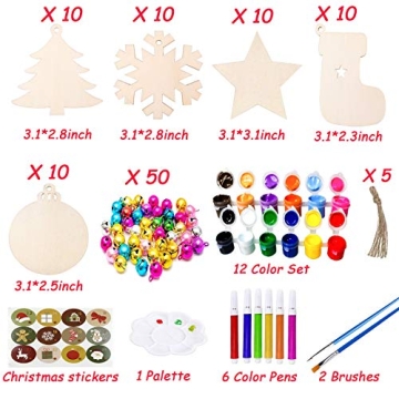 VLUSSO 50Pcs Wooden Christmas Ornaments Set for DIY Crafts