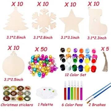 VLUSSO 50Pcs Wooden Christmas Ornaments Set for DIY Crafts