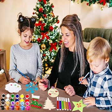 VLUSSO 50Pcs Wooden Christmas Ornaments Set for DIY Crafts