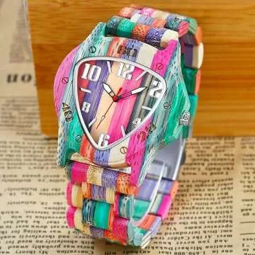 Handmade Colorful Bamboo Wooden Watches for Men - Engraved Quartz
