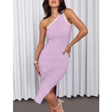ZESICA Women's One Shoulder Bodycon Midi Dress - Purple Taro