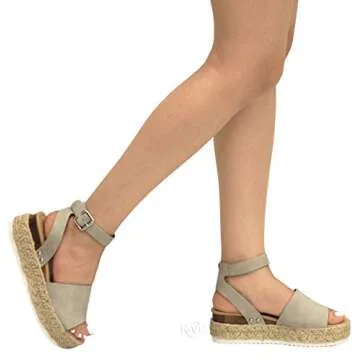 MVE Shoes Womens Sandals Slip On Flatform With Inmitation Cork Bottom Double Straps