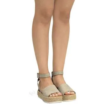 MVE Shoes Womens Sandals Slip On Flatform With Inmitation Cork Bottom Double Straps