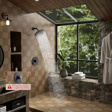 HoliSpa Shower Faucet, Black Shower Faucet Set with 8-Inch Rainfall Showerhead, Single-Handle Shower-Trim Kit Included Valve, Matte Black