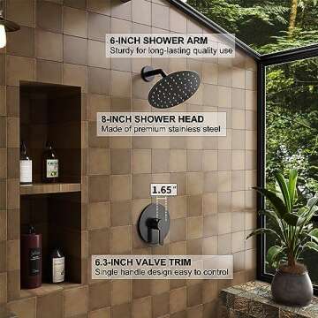 HoliSpa Shower Faucet, Black Shower Faucet Set with 8-Inch Rainfall Showerhead, Single-Handle Shower-Trim Kit Included Valve, Matte Black