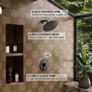 HoliSpa Shower Faucet, Black Shower Faucet Set with 8-Inch Rainfall Showerhead, Single-Handle Shower-Trim Kit Included Valve, Matte Black