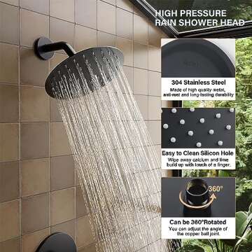 HoliSpa Shower Faucet, Black Shower Faucet Set with 8-Inch Rainfall Showerhead, Single-Handle Shower-Trim Kit Included Valve, Matte Black