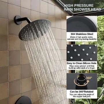 HoliSpa Shower Faucet, Black Shower Faucet Set with 8-Inch Rainfall Showerhead, Single-Handle Shower-Trim Kit Included Valve, Matte Black