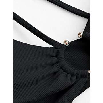 ZAFUL Ribbed O-Ring Bikini Sets for Women One Shoulder Cheeky Swimwear Colorblock Swimsuits