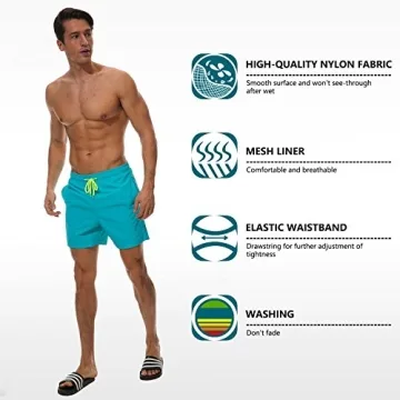 Quick Dry Swim Trunks with Pockets - Peacock Blue