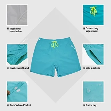Quick Dry Swim Trunks with Pockets - Peacock Blue