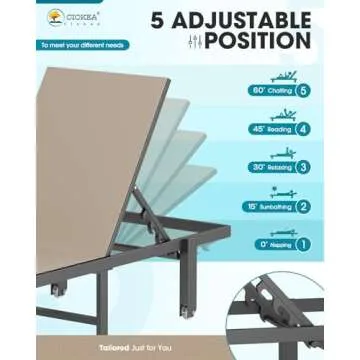 CIOKEA Aluminum Chaise Lounge Chair with 5 Positions