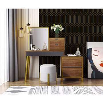 Safiyya Peel and Stick Wallpaper Geometric Wallpaper Gold and Black Contact Paper Gold Black Textured Wallpaper Self Adhesive Removable Wallpaper for Wall Furniture Vinyl Roll 118"x17.3"