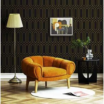 Safiyya Peel and Stick Wallpaper Geometric Wallpaper Gold and Black Contact Paper Gold Black Textured Wallpaper Self Adhesive Removable Wallpaper for Wall Furniture Vinyl Roll 118"x17.3"