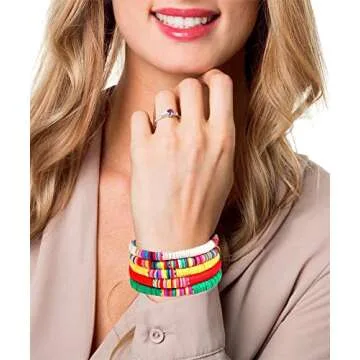 XOCARTIGE Surfer Heishi Bracelets for Women Stackable Rainbow Vinyl Disc Clay Beaded Stretch Bracele...