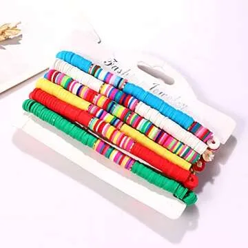 XOCARTIGE Surfer Heishi Bracelets for Women Stackable Rainbow Vinyl Disc Clay Beaded Stretch Bracelets Elastic Layering Friendship Bracelets Boho Summer Beach Jewelry (Style C)