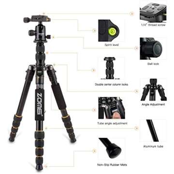 ZOMEi Camera Tripod 62" Light Weight DSLR Tripod with Ball Head Quick Release Plate and Carrying Case (Aluminum Tripod)