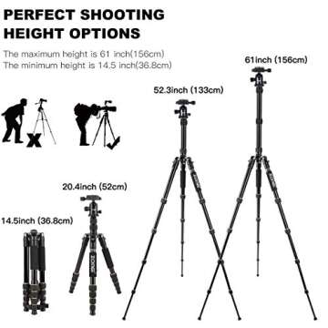 ZOMEi Camera Tripod 62" Light Weight DSLR Tripod with Ball Head Quick Release Plate and Carrying Case (Aluminum Tripod)