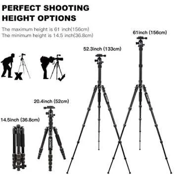 ZOMEi Camera Tripod 62" Light Weight DSLR Tripod with Ball Head Quick Release Plate and Carrying Case (Aluminum Tripod)