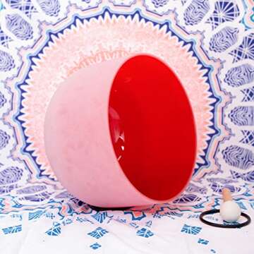 432Hz Perfect Pitch C Root Chakra Red Colored Frosted Quartz Crystal Singing Bowl 12 inch mallet and o-ring included