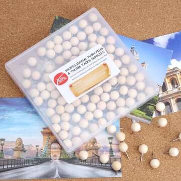 Yalis Wood Push Pins 120 Pcs,Decorative Wooden Thumb Tacks for Corkboard and Bulletin Board (120 pcs Map Tacks)