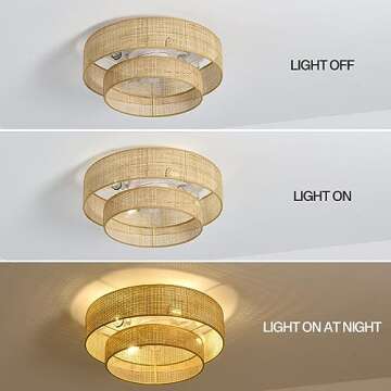 Stymon 20" Bamboo Flush Mount Ceiling Fan with Light and Remote Control.Boho Chic Wicker Rattan Caged Fandelier for Bedroom Indoor Kitchen