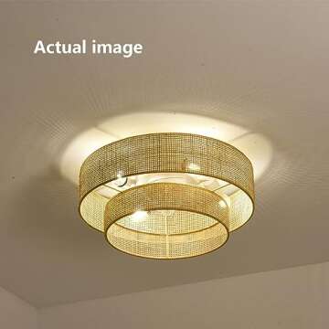 Stymon 20" Bamboo Flush Mount Ceiling Fan with Light and Remote Control.Boho Chic Wicker Rattan Caged Fandelier for Bedroom Indoor Kitchen