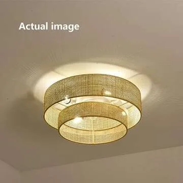 Stymon 20" Bamboo Flush Mount Ceiling Fan with Light and Remote Control.Boho Chic Wicker Rattan Caged Fandelier for Bedroom Indoor Kitchen