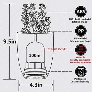 Artificial Succulent Plants Potted Diffusers for Essential Oils with 7 Colors LED Light,Ceramic Cool Mist Super Quiet Aromatherapy Diffuser for Home Office Bedroom