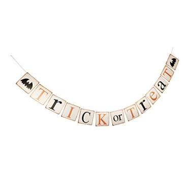 Zotemo Rustic Halloween Trick or Treat Banner with Bat Sign, Hanging Garland for Home Indoor and Party Decorations