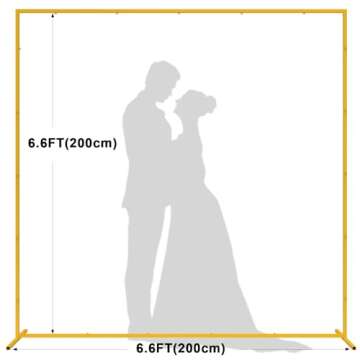 Wedding Arch Backdrop Stand, 6.6x6.6 FT Gold Wedding Arches for Ceremony Square Metal Balloon Arch S...