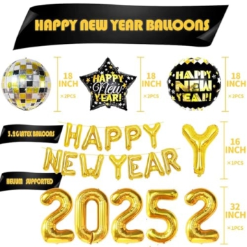 2025 New Year Party Gold Foil Number Balloons