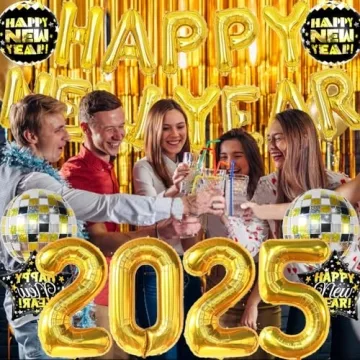 2025 New Year Party Gold Foil Number Balloons