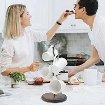 SASIDO Coffee Mugs Holders, Mug Trees for Counter, Tea Cups Storage Rack Countertop, Cafe Accessories, Breakroom Decor & Kitchen Organizer Storage Stand, Black