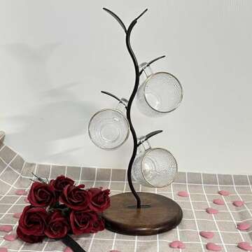 SASIDO Coffee Mugs Holders, Mug Trees for Counter, Tea Cups Storage Rack Countertop, Cafe Accessories, Breakroom Decor & Kitchen Organizer Storage Stand, Black