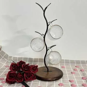 SASIDO Coffee Mugs Holders, Mug Trees for Counter, Tea Cups Storage Rack Countertop, Cafe Accessories, Breakroom Decor & Kitchen Organizer Storage Stand, Black