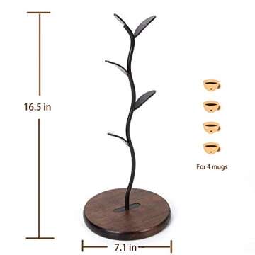 SASIDO Coffee Mugs Holders, Mug Trees for Counter, Tea Cups Storage Rack Countertop, Cafe Accessories, Breakroom Decor & Kitchen Organizer Storage Stand, Black
